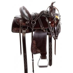 Silla de montar de caballo occidental tipo inglés de diseñador hecho a mano de alta calidad duradera cómoda cuero sintético genuino al por mayor - Product Image 1