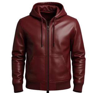 Sweat à capuche en cuir marron pour homme, veste à capuche en simili cuir de qualité supérieure, streetwear décontracté d'hiver, sweat à capuche entièrement zippé, fournisseur en gros - Product Image 1