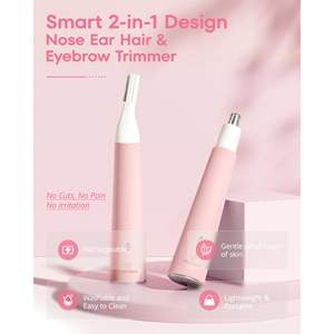 Tondeuse portable rose 2-en-1 pour nez, oreilles et sourcils pour femmes, rechargeable avec alimentation USB pour usage domestique, en camping-car et en voiture - Product Image 3