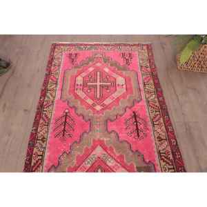 Alfombra Turca Vintage, Alfombra de Pasillo de 3.4x9.4 pies, Alfombra de Lana con Diseño de Camuflaje Rojo y Azul - Product Image 4