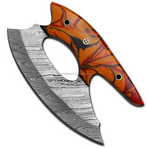 Cortador de Pizza de acero inoxidable de Damasco multiusos Tang completo tradicional hacha para picar carne cuchillo de utilidad Funda de cuero - Product Image 5