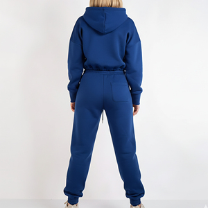 Ensemble de survêtement pour femmes, tendance et respirant, nouvelle arrivée 2025, coupe ajustée, 100% coton, deux pièces, pantalon de jogging et sweat-shirt à revers - Product Image 5