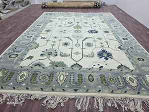 Haute Qualité Traditionnel Oushak Tapis Tricoté À La Main Moderne Coloré Turc Tapis Marine Corail 8x10 Blanc Bleu 9x12 Coton Haut - Product Image 2