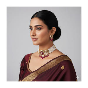 Gargantilla MILANO GEMS & JEWELLERY Kundan Meena con Diamantes Polki, Chapada en Oro de 18K, Joyería Clásica para Mujer para Fiestas - Product Image 1