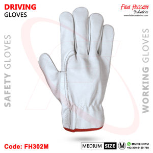 Guantes de trabajo de conductor de cuero dividido de piel de vaca blanca con máxima protección Guantes traseros elásticos fruncidos OEM sin forro - Product Image 5