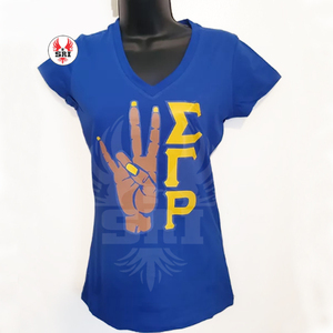 T-shirt en coton pour femmes avec broderie de la sororité Sigma Gamma Rho |   Sororité SGRho, maillot en coton et polyester brodé sur mesure pour femmes - Product Image 4