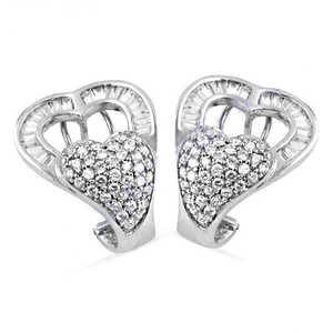 Women's <b>Silver</b> <b>Heart</b> <b>Stud</b> <b>Earrings</b> with Pave Diamonds Elegant Jewelry Accessory - Product Image 1
