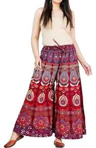 Nouveau Palazzos pour femmes coupe régulière multicolore pur coton pantalon évasé respirant élastique mi décontracté imprimé Design pour l'été - Product Image 2