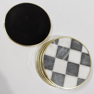 Juego de 4 Posavasos Redondos de Mármol Natural con Incrustaciones de Latón, Diseño Ecológico de Lujo, 100 mm de Diámetro, 6 mm de Grosor, para Ocasiones Especiales - Product Image 2