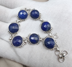 925 Sterling Silver Natural Lapis Lazuli Faceted Round Handmade <b>Bracelet</b> With <b>Gold</b> Plating Options for Women Wholesale Jewelry - Product Image 5
