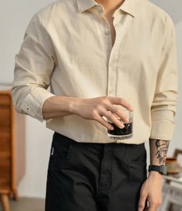 Podemos personalizar todos los productos que está buscando: camisas de manga larga de algodón y lino de color sólido de primavera para hombres - Product Image 5