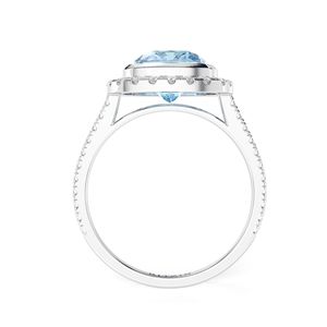 Anillo de compromiso de Halo de diamante con corte de cojín azul con acentos para anillo de mujer - Product Image 6