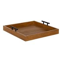 Plateau de service rond en bois d'acacia fait main - Design moderne et luxueux - Vaisselle pour la maison, la cuisine et le bureau
