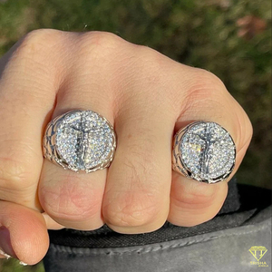 <b>Silver</b>-Tone Religious Lab Grown <b>Cross</b> <b>Ring</b> for Men with Pave Clear Stones and Jesus Crucifix Design Bold Faith Statement Jewelry - Product Image 3