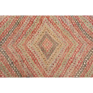 Vintage Rug 6.6x10.1 ft, <b>Red</b> Green Camouflage <b>Wool</b> Turkish Rug - Product Image 3