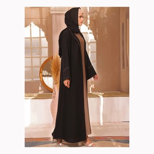 Último Dubai Maxi mujer musulmana vestido lujoso liso alta cintura Slim Fit Abaya cinturón pecho Cruz diseño étnico - Product Image 3
