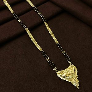 Venta al por mayor de mangalsutra micro largo de oro de 24 quilates para mujeres casadas, mangalsutra acabado dorado de uso diario, mangalsutra largo de boda india - Product Image 5