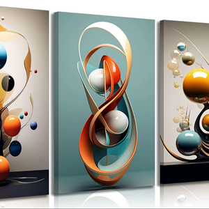 ภาพพิมพ์บนผ้าใบลายเรขาคณิตสามมิติ 3 ชิ้น ภาพตกแต่งผนังสไตล์โมเดิร์น ภาพพิมพ์โปสเตอร์สไตล์มินิมอลยุคกลาง - Product Image 1