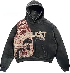Wholesale Custom Pigment Dyed Acid Wash Hoodie High Quality Screen Print Oversized Dropped Shoulder Vintage Sweatshirt hoodies - Product Image 2
