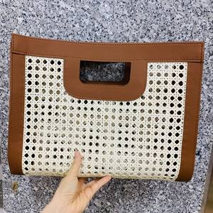 Meilleure vente pour l'été sac en rotin naturel avec sac de mode en cuir tissé à la main sac à poignée supérieure Boho - Product Image 1