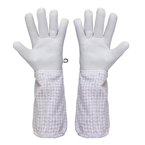 Guantes de apicultura de cuero de grano de cabra de calidad superior Mangas largas Cierre elástico Puño de malla para apicultores a prueba de picaduras - Product Image 1