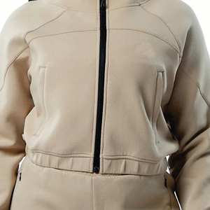 Femmes poche avant surdimensionné polaire à l'intérieur Crop luxe sweats à capuche et sweat à capuche fermeture éclair 2 pièces ensemble tenue décontracté 2026 - Product Image 3