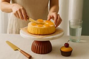 Support à gâteau moderne en marbre blanc avec base en bois cannelé, support à gâteau rond de luxe, plateau de présentation de desserts pour mariage ou fête - Product Image 2