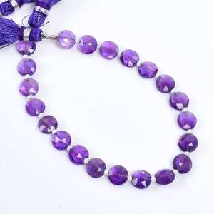 Perles de pierres précieuses en améthyste violette naturelle facettées en forme de pièce de monnaie, brins de 7-8 mm, perles d'améthyste en vrac pour la fabrication de bijoux, vente en gros - Product Image 6