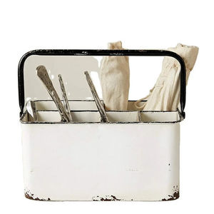 Nouveau Caddy en métal galvanisé à revêtement blanc avec plusieurs compartiments avec poignée en bois Caddy en métal à prix abordable - Product Image 3