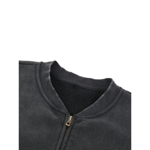 Blouson de baseball vintage en polaire délavée avec col montant, fermeture éclair, imperméable, brodé, patchwork, style streetwear - Product Image 3