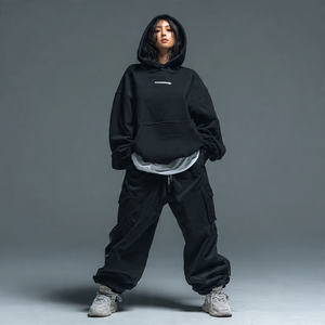 Ensemble de survêtement ample pour femme, écologique, streetwear, uni, hiver, avec sweat à capuche surdimensionné et pantalon de jogging, design 2 en 1 - Product Image 1