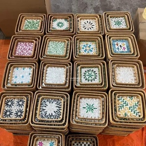Plateau en mosaïque de nacre, plateau de service et décoratif en rotin tressé de qualité supérieure, Viettimecraft - Product Image 5
