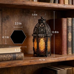 Lanterne marocaine en métal noir avec découpes complexes, lumière de bougie chaleureuse, accent confortable pour le salon, décoration festive pour le Ramadan - Product Image 3