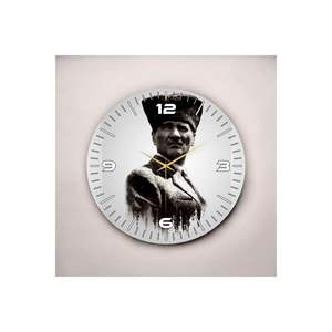 Reloj de pared de mesa silencioso de madera con diseño de retrato Atatürk en blanco y negro 50cm regalo - Product Image 3