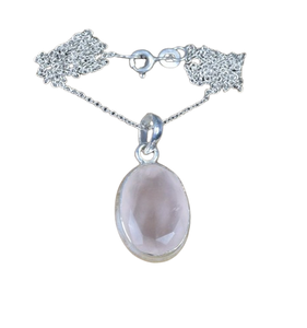 925 argent Sterling Rose Quartz forme ovale couleur rose collier de pierres précieuses cadeau de mariage parfait pour l'amour avec 925 bijoux estampillés - Product Image 1