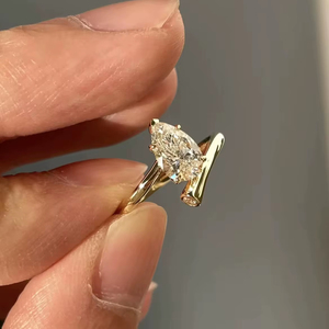 Bague de fiançailles en or jaune 18 carats avec diamant de forme poire de 3 carats cultivé en laboratoire pour femmes, bijoux de luxe solitaire, cadeau d'anniversaire - Product Image 1