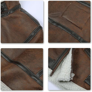 Veste d'hiver en cuir véritable pour homme au design classique, manteau de moto personnalisé en daim marron avec col rabattu - Product Image 6