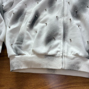 Sweat à capuche zippé 400GSM personnalisé Sweat à capuche vintage en coton délavé avec broderie et motif strass - Product Image 3