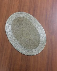 Antique Gold Oval <b>Beaded</b> <b>Placemat</b> Handmade Glass Beads on Polyester Fabric Elegant Dining Decoration Mats - Product Image 6