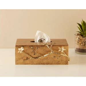 Caja de pañuelos de Metal de Mesa para el hogar de diseño antiguo con organizador de pañuelos con acento Floral dorado para accesorios de baño de Hotel a bajo precio - Product Image 4