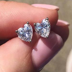 Heart Shape Moissanite <b>Stud</b> <b>Earring</b> Heart Moissanite <b>Earring</b> 7.5 mm White Moissanite Diamond <b>Earring</b> 925 Sterling <b>Silver</b> VVS2 - Product Image 2