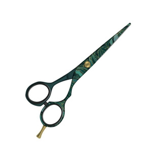 Tijeras de peluquero al por mayor, Papel Verde recubierto de acero inoxidable, 5,5 pulgadas, tijeras de peluquero con cuchillas afiladas - Product Image 1