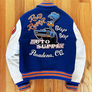 Tùy chỉnh Looney giai điệu đường Runner Varsity Áo khoác màu xanh len trắng da tay áo Chenille các bản vá lỗi lettermen Áo khoác - Product Image 2