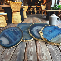Sous-verres élégants en agate avec bordure dorée, épaisseur 10 mm, écologiques, résistants à la chaleur, faits à la main, finition naturelle brillante, style bohème