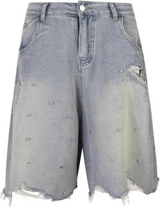 Shorts en jean déchirés et délavés unisexe, respirants, avec strass, pour l'été, style décontracté ou streetwear, imperméables, vente en gros - Product Image 4
