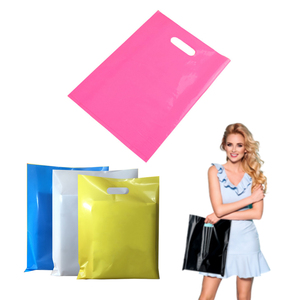 Prix compétitif Vente en gros Sacs à provisions en plastique, Sacs à provisions découpés avec poignées imprimés logo personnalisé - Product Image 1