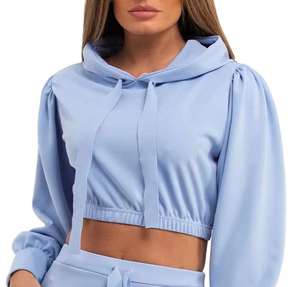 ชุดเสื้อมีฮู้ดผ้าฟลีซผ้าคอตตอนเนื้อนุ่มชุดสตรีทแวร์เสื้อฮิปฮอปโอเวอร์ไซส์และเสื้อครอปแบบสั้นสำหรับผู้หญิงชุด2ชิ้น - Product Image 3