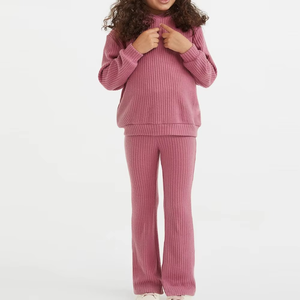 Chándal de punto acanalado para niñas con logotipo personalizado de alta calidad, chándal elegante de Color sólido de alta calidad para niñas - Product Image 6