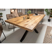 Ensemble de table à manger rectangulaire en bois de manguier massif pour hôtel de style ferme moderne, 6 places, avec pieds en métal