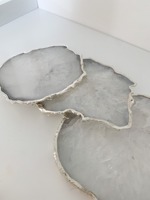 Sous-verres en Agate Naturelle Blanche Polie de Qualité Supérieure, Tranches Électroplaquées Argent, Décorations d'Intérieur Feng Shui